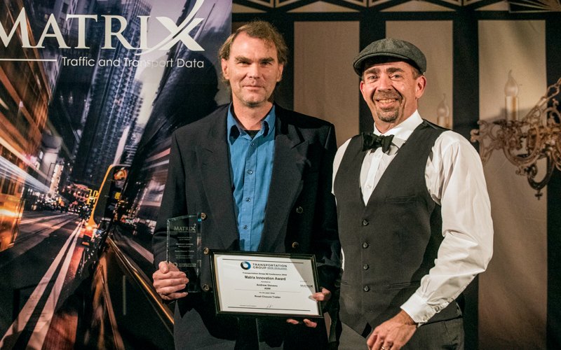 Andrew Stevens, then ASM Network Safety Manager, accepts the 2024 Matrix Innovation Award