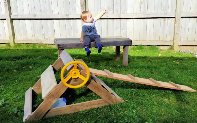 A happy user of Rachael's DIY climbing frame